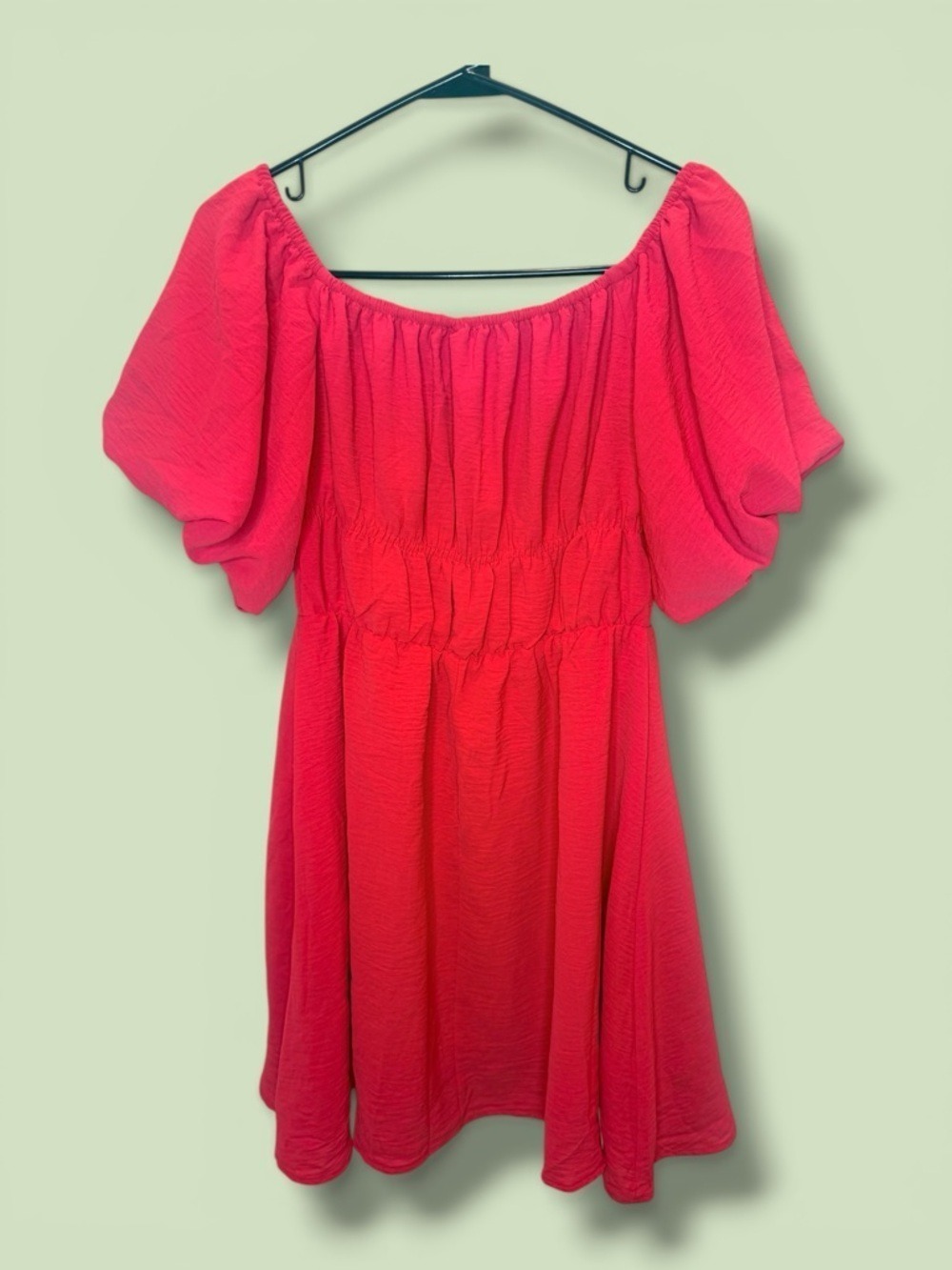 Dokotoo Red Puff Sleeve Smocked Mini Dress Open Back A-Line Small - Picture 2 of 4